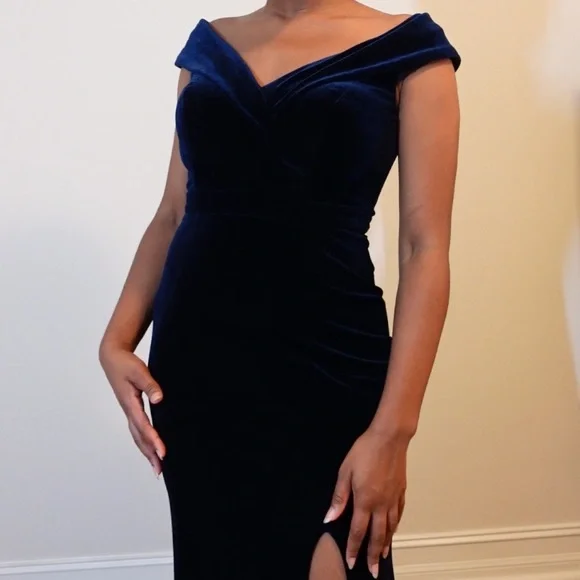 Aqua Strapless Midnight Blue Gown - Picture 3 of 6